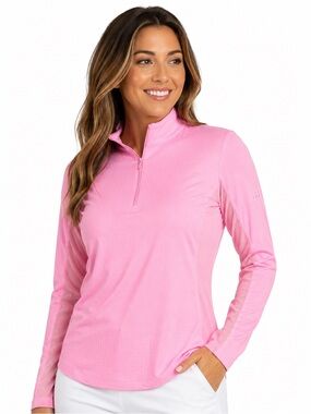 IBKUL Pink Quarter Zip Long Sleeve Mesh Sleeve Golf Top Women’s S